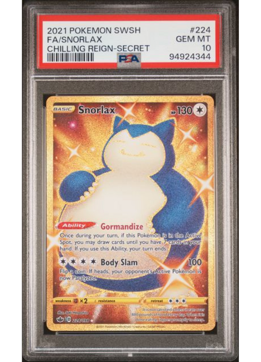 FA/Snorlax #224 - 2021 Pokemon SWSH Chilling Reign-Secret - PSA Gem Mint 10